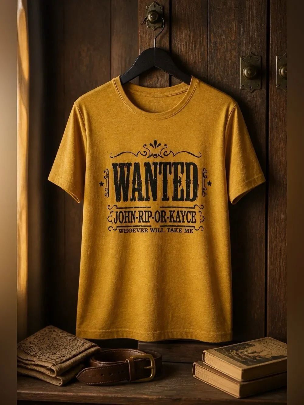 Wanted Graphic Women’s T-Shirt - Mustard Size Small